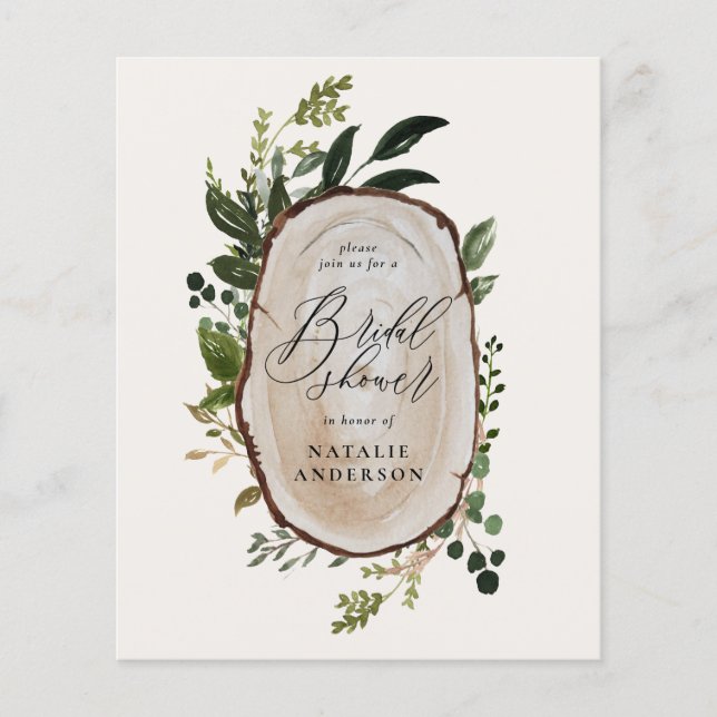 budget rustic wood slice bridal shower invitation flyer (Front)