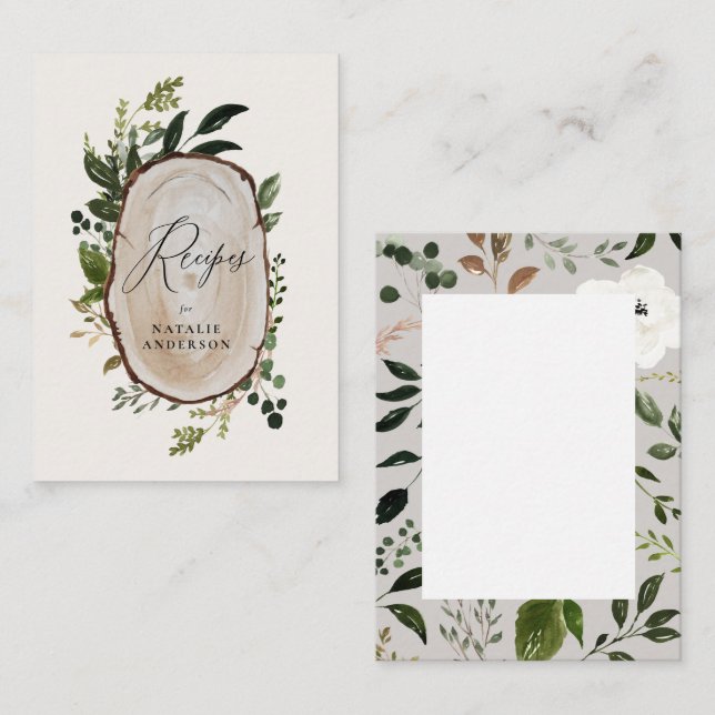 budget Rustic wood slice recipe card (Front/Back)