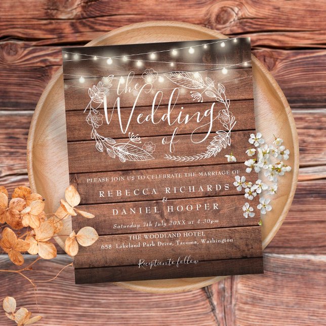 Budget Rustic Wood String Light Wedding Invitation (Creator Uploaded)