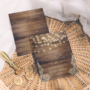 Budget Rustic Wood, String Lights & Lace Wedding