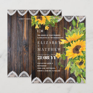 BUDGET Rustic Wood Sunflowers Lace Wedding Invites