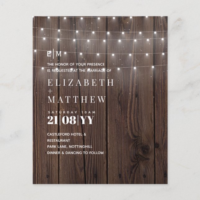 BUDGET Rustic Woodland Lights Wedding Invites (Front)