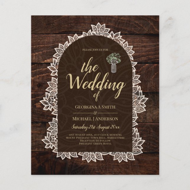 BUDGET Rustic Woodland Wedding Wood Lace INVITE Flyer (Front)