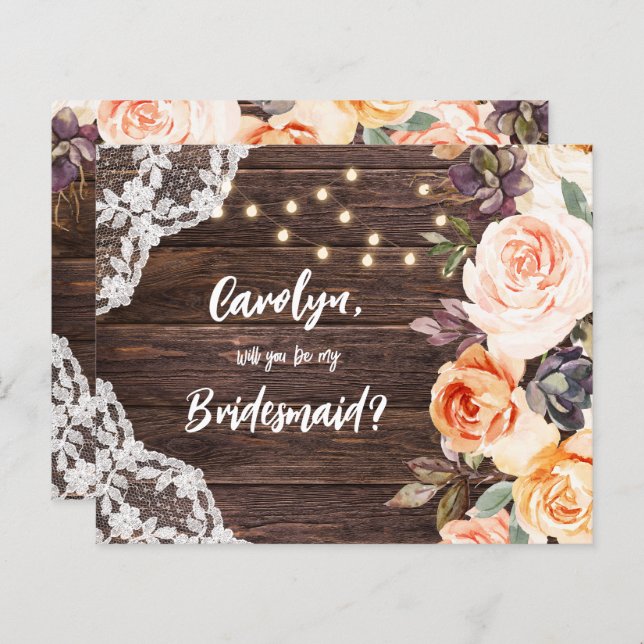 Budget RusticBlushFloral Will You Be My Bridesmaid (Front/Back)
