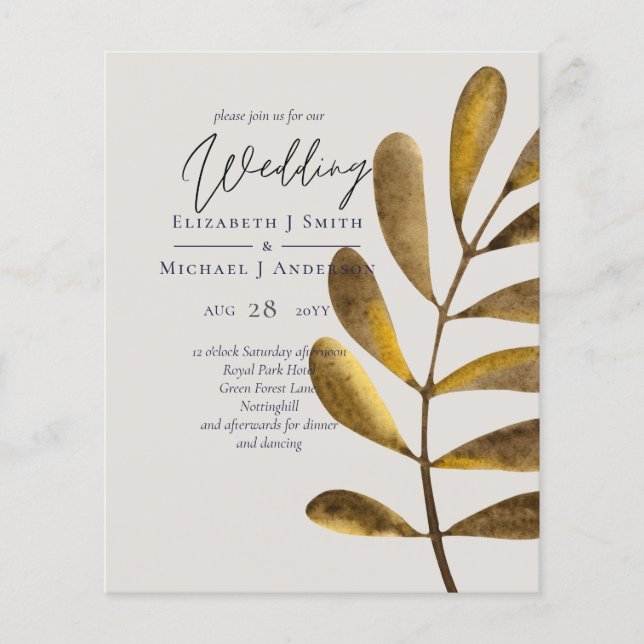 BUDGET Rusty Bronze Leaf Wedding Invitations (Front)