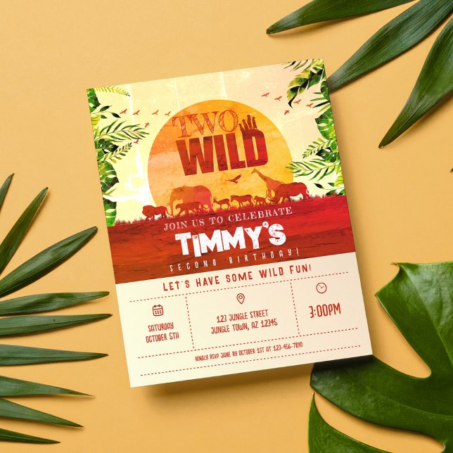 Budget Safari Animals Two Wild Birthday Invitation (Creator Uploaded)