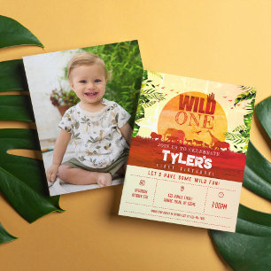 Budget Safari Animals Wild One Birthday Invitation
