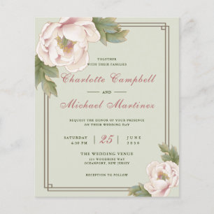 Budget Sage & Blush Wedding Peony Floral Invites Flyer