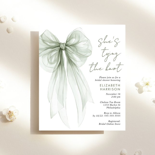 Budget Sage Bow Watercolor Bridal Shower Invite (Creator Uploaded)