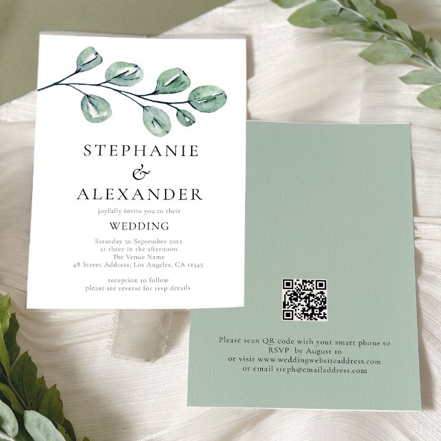 Budget Sage Eucalyptus QR Code Wedding invite (Creator Uploaded)
