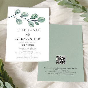 Budget Sage Eucalyptus QR Code Wedding invite