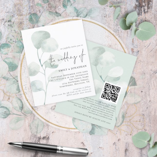 Budget Sage Eucalyptus QR Wedding Invitation (Creator Uploaded)