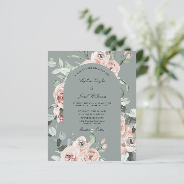 Budget Sage Floral Eucalyptus Wedding Invitation (Standing Front)