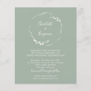 Budget Sage Floral Wreath Script Wedding Invite