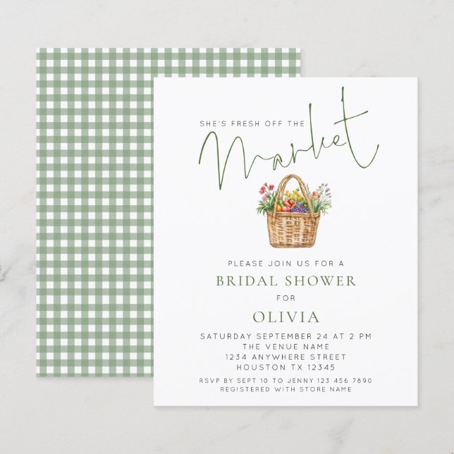 Budget Sage Gingham She’s off Market Bridal Shower (Front/Back)