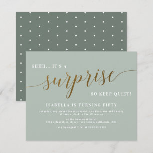 Budget Sage & Gold Script Surprise Birthday Party