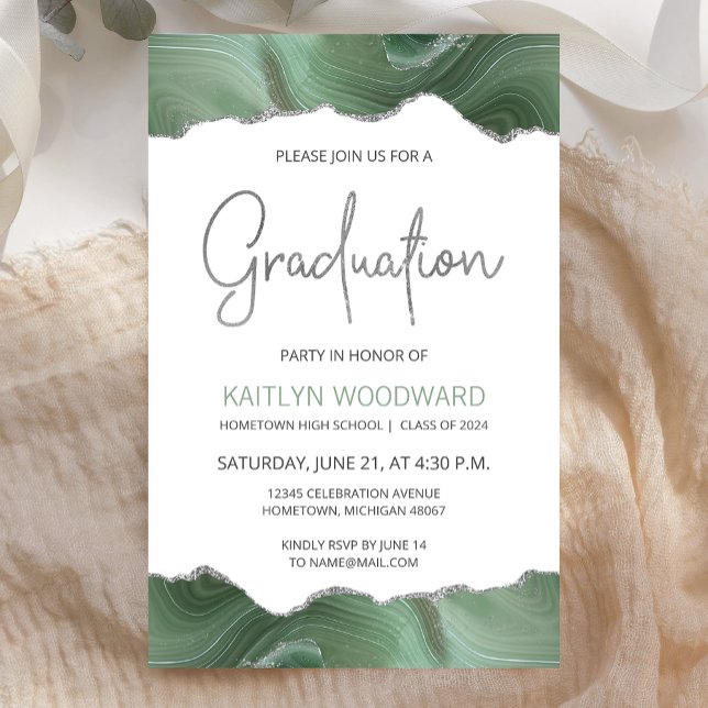Budget Sage Green Agate Graduation Party Invite (Creator Uploaded)