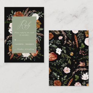 Budget sage green black floral elegant wedding  enclosure card