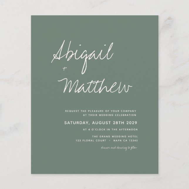 Budget Sage Green Boho Simple Wedding Invitation   Flyer (Front)
