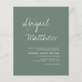 Budget Sage Green Boho Simple Wedding Invitation   Flyer