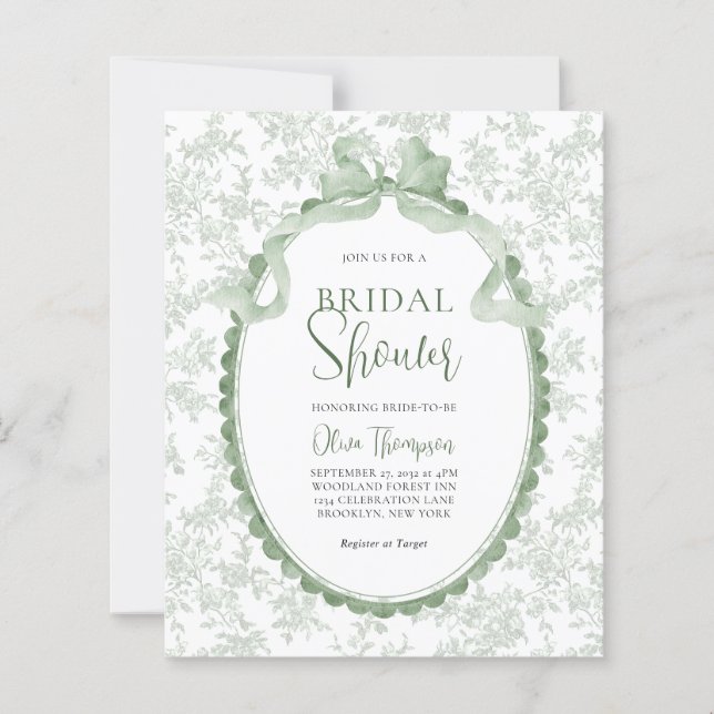 BUDGET Sage Green Botanical Bow Bridal Shower (Front)