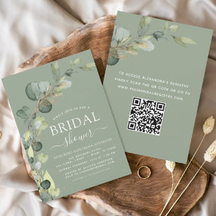 Budget Sage Green Bridal Shower QR Code Eucalyptus