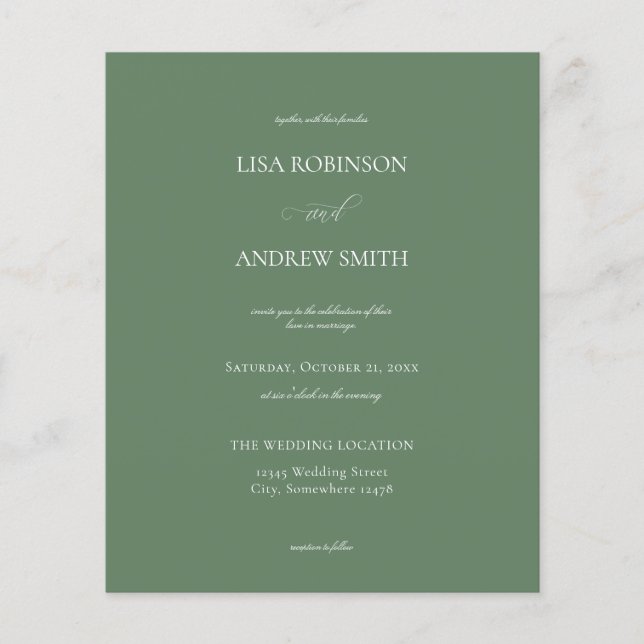 Budget Sage Green Calligraphy Wedding Flyer (Front)