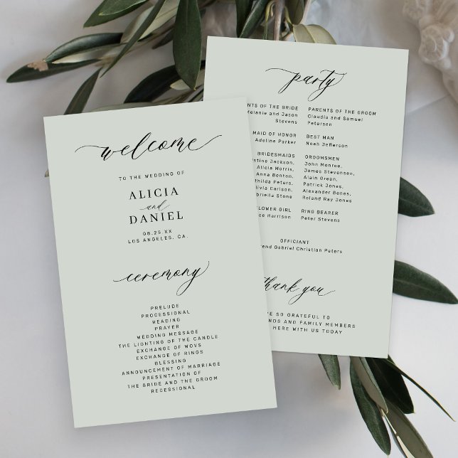 Budget sage green elegant wedding program (Creator Uploaded)