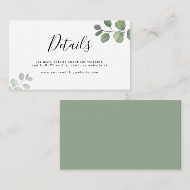 BUDGET Sage Green Eucalyptus Wedding Details Card (Front/Back)