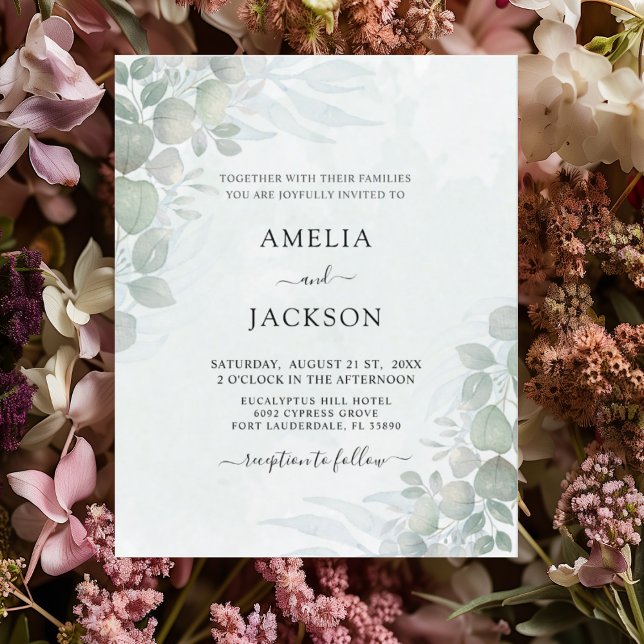 Budget Sage Green Eucalyptus Wedding Invitation (Creator Uploaded)
