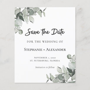 Budget Sage Green Eucalyptus Wedding Save the Date