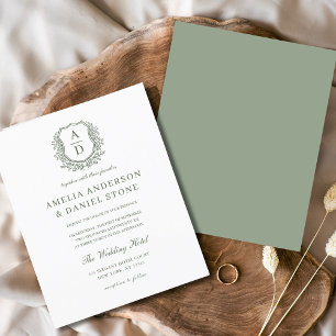 Budget Sage Green Floral Crest Monogram Wedding 