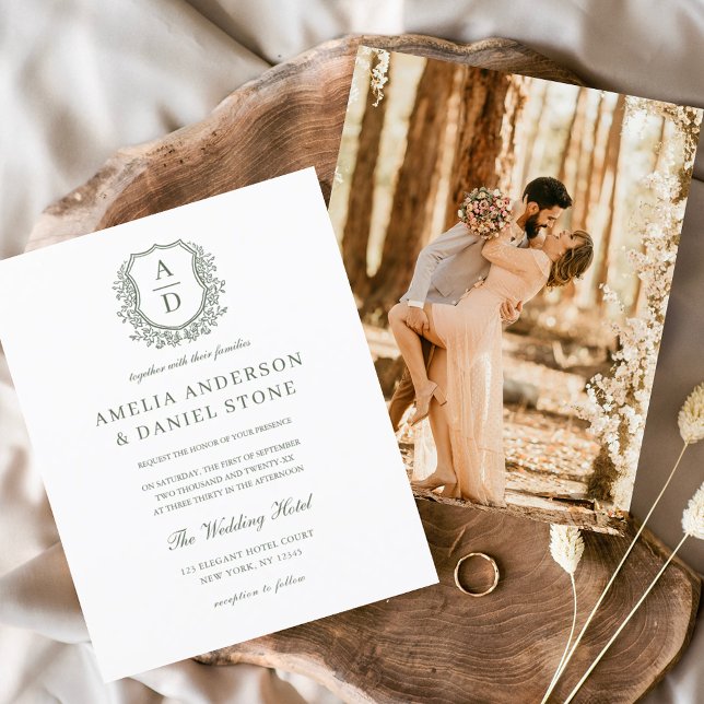 Budget Sage Green Floral Crest Monogram Wedding  (Creator Uploaded)