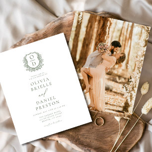 Budget Sage Green Floral Crest Monogram Wedding Flyer