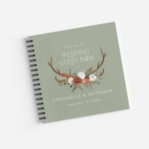 Budget sage green floral wedding guest book rustic