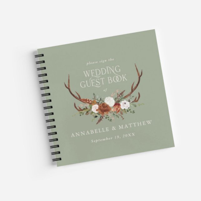 Budget sage green floral wedding guest book rustic (Creator Uploaded)