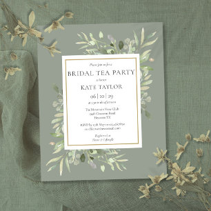 Budget Sage Green Foliage Bridal Tea Party Invite