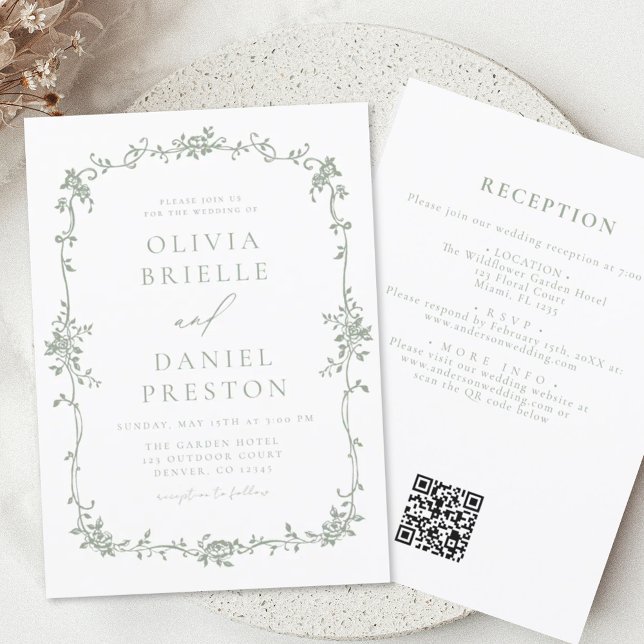Budget Sage Green French QR Code Wedding (Creator Uploaded)