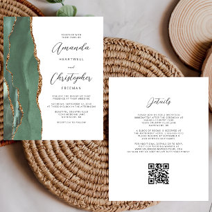 Budget Sage Green Gold Agate QR Code Wedding