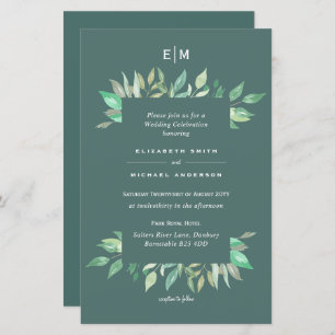 BUDGET Sage Green Greenery Leaves Wedding Invite