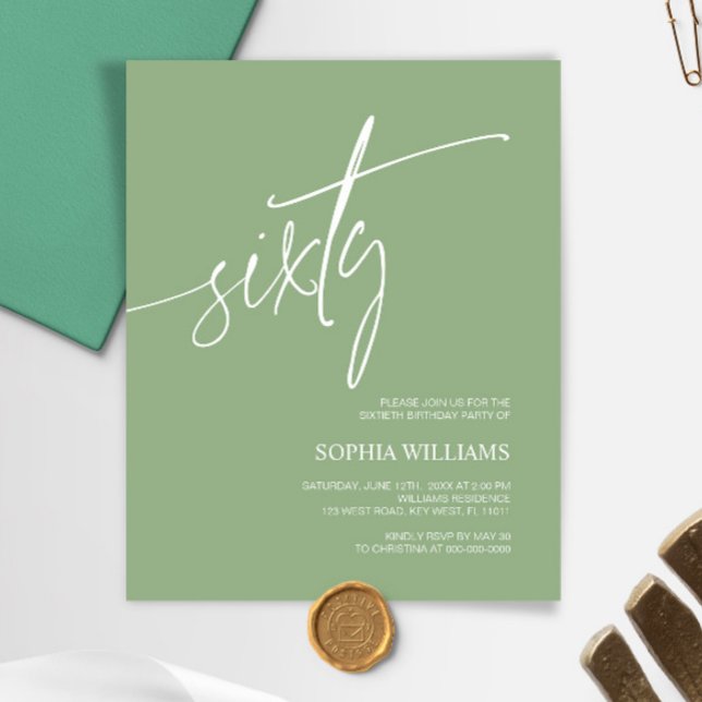 Budget Sage Green Minimal 60th Birthday Invitation (Creator Uploaded)