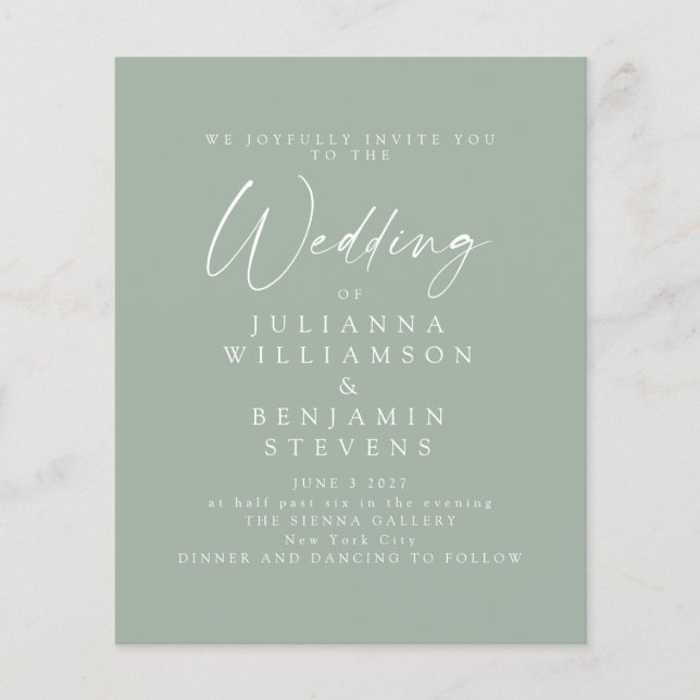 Budget Sage Green Minimalist Script Wedding Invite (Front)