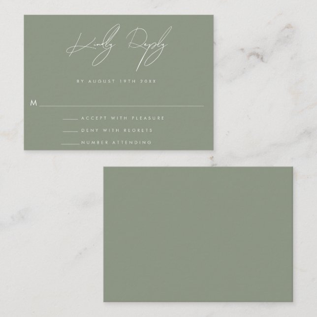 BUDGET Sage Green Minimalist Wedding RSVP Card (Front/Back)