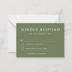 Budget Sage Green Minimalist Wedding RSVP Card