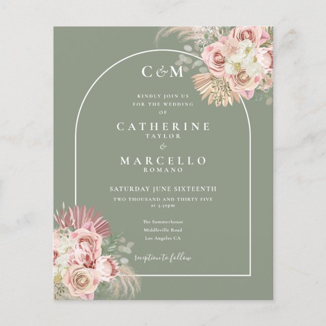 Budget sage Green Pampas Grass Photo Monogram  (Front)