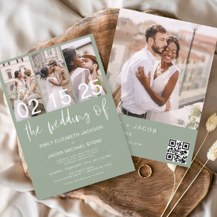 Budget Sage Green Photo Wedding Invitation