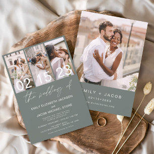 Budget Sage Green Photo Wedding Invitation