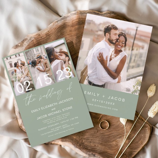 Budget Sage Green Photo Wedding Invitation Flyer (Creator Uploaded)