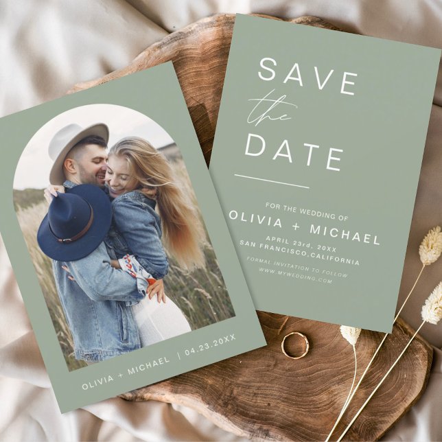 Budget Sage Green Save the Date Photo Announcement (Creator Uploaded)