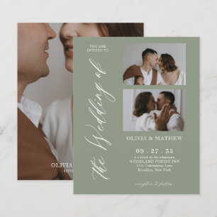 BUDGET Sage Green Script Photo Collage Wedding